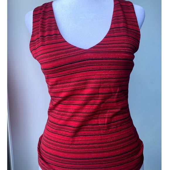Forever 21 Vintage Womens Red Sleeveless Striped Basic Iridescent Tank Top - Picture 2 of 7